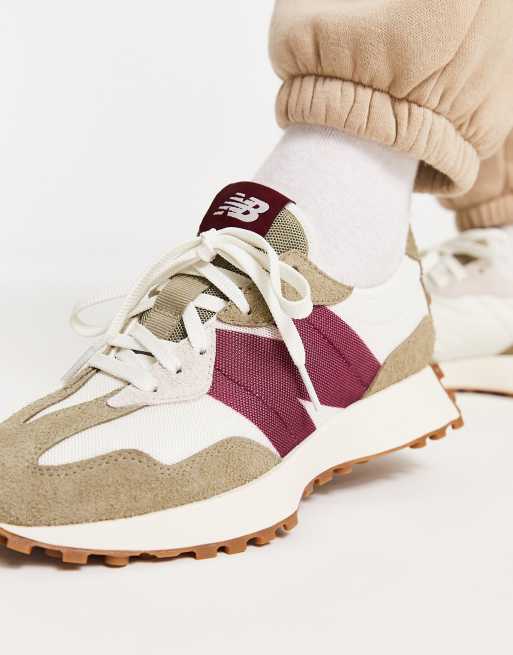 New Balance 327 sneakers in off white with burgundy detail - Exclusive to  ASOS