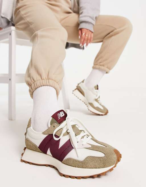 New Balance 327 sneakers in off white with burgundy detail - Exclusive to  ASOS