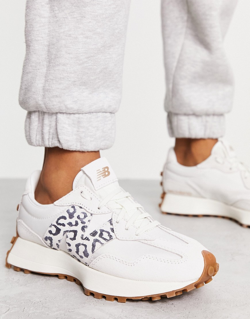 New Balance 327 sneakers in off-white with leopard print detail