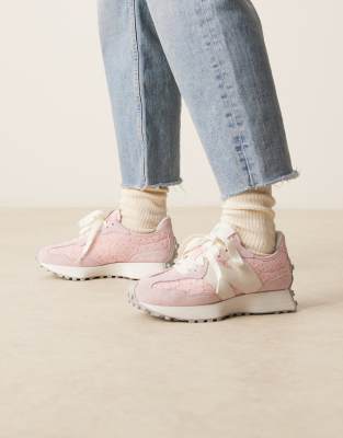 New Balance 327 sneakers in pink lace and white