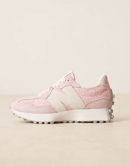 New Balance 327 sneakers in pink lace and white, 2 of 5