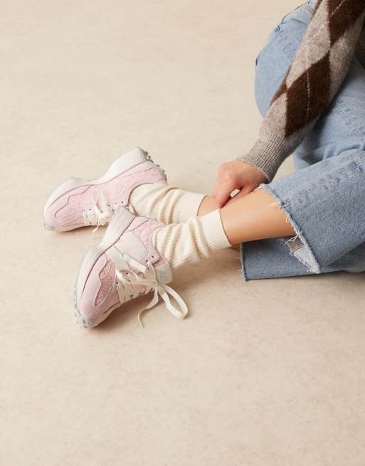 New Balance 327 sneakers in pink lace and white, 5 of 5