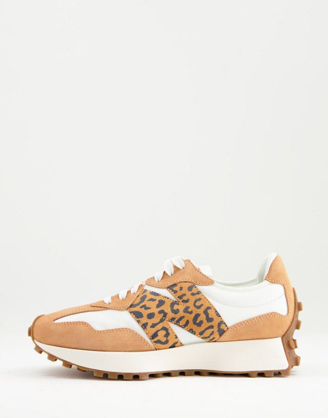 New Balance 327 sneakers in tan and leopard