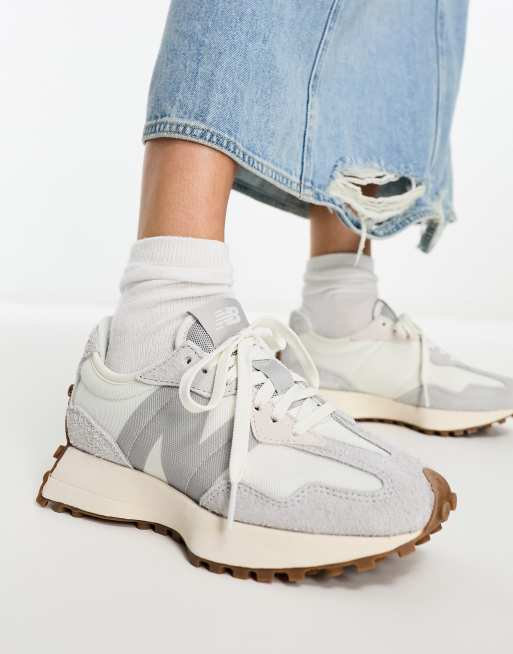 New Balance 327 sneakers in white and gray exclusive to ASOS