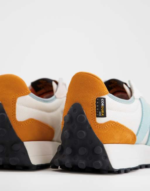 New Balance 327 sneakers in white orange and baby blue