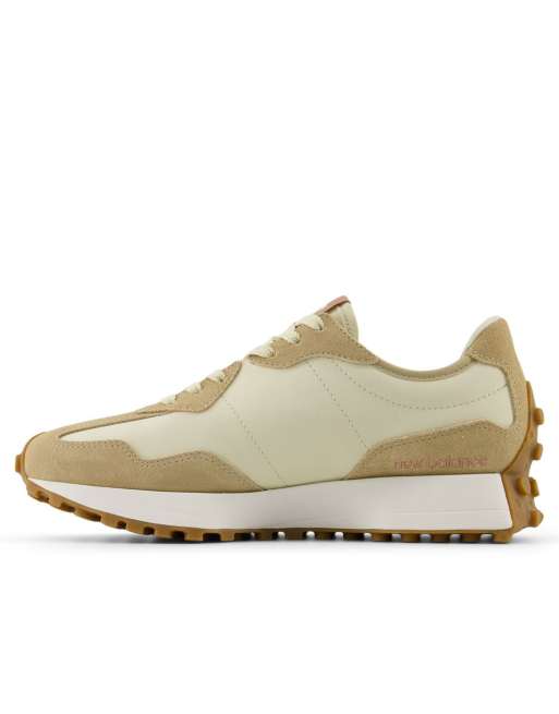 New Balance 327 sneakers in white with brown and red detail