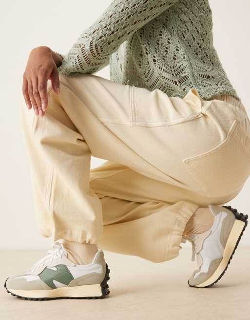 New Balance 327 sneakers in white with light and dark green detail, 5 of 5
