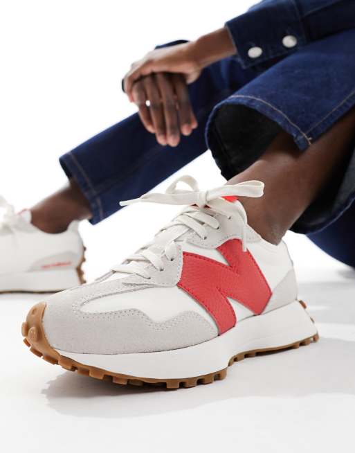 New Balance 327 sneakers in white with red detail