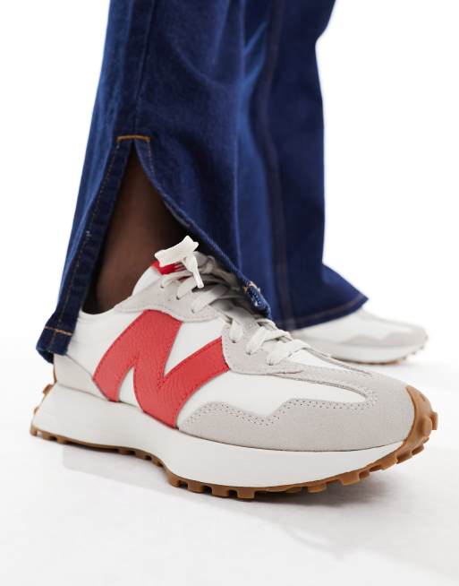 New Balance 327 sneakers in white with red detail