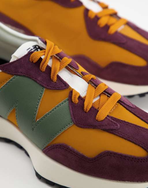 Balance 327 suede sneakers dark burgundy and orange | ASOS