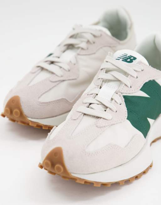 New Balance 327 suede sneakers in off white and green