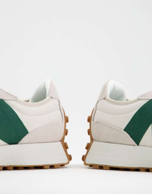 New Balance 327 suede sneakers in off-white and green, 3 of 4