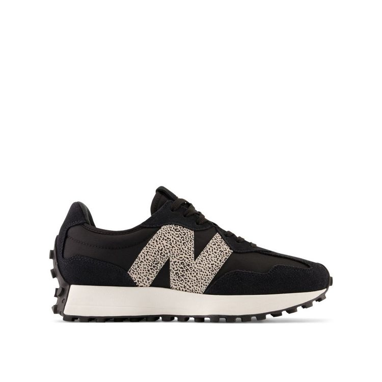 New Balance 327 trainers in black and leopard