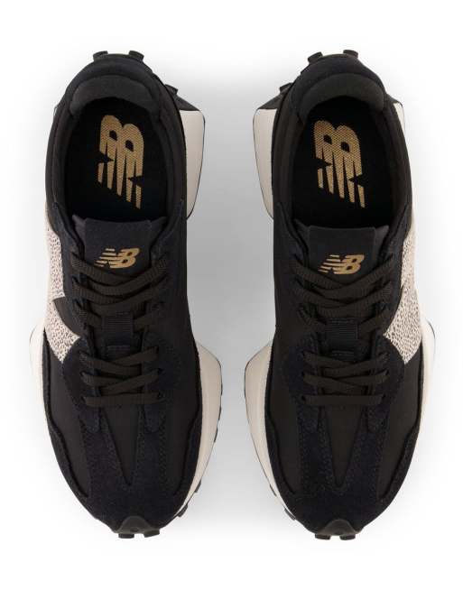 New Balance 327 trainers in black and leopard