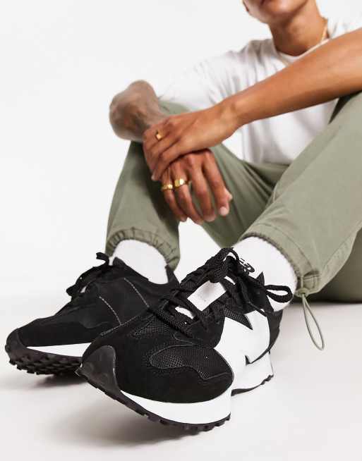 New balance 327 black hot sale trainers