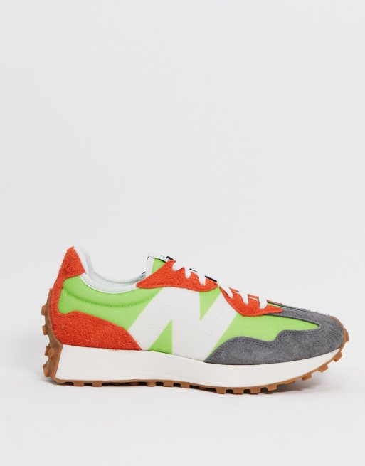 New Balance 327 trainers in green and orange ASOS