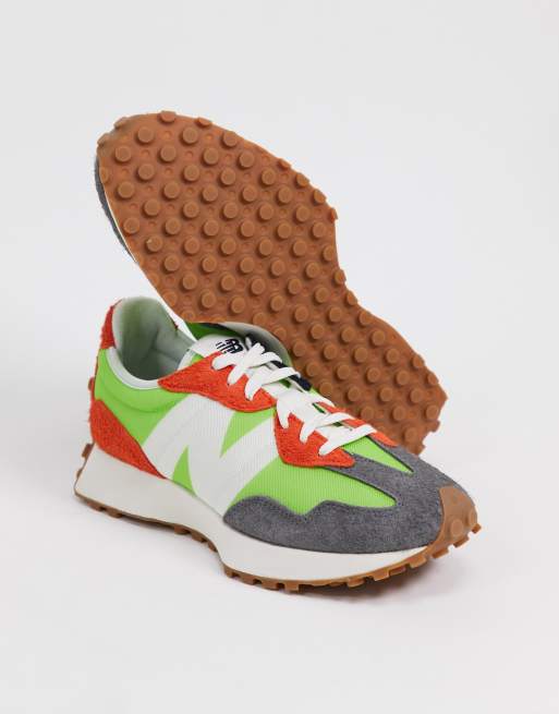 New Balance 327 trainers in green and orange ASOS