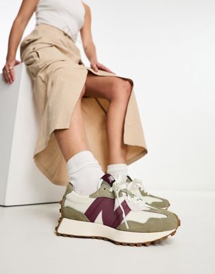 New Balance 327 sneakers in off white and burgundy - exclusive to ASOS - CREAM