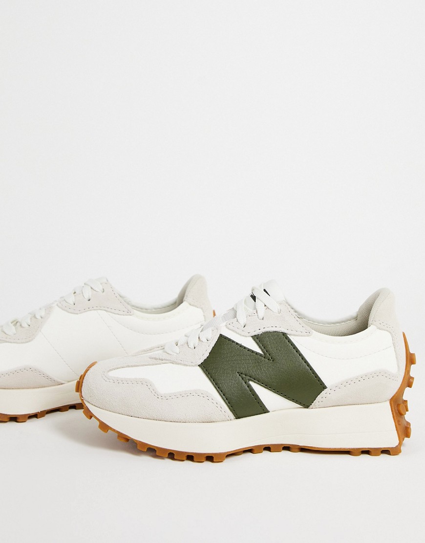 new balance 327 trainers in off white and green