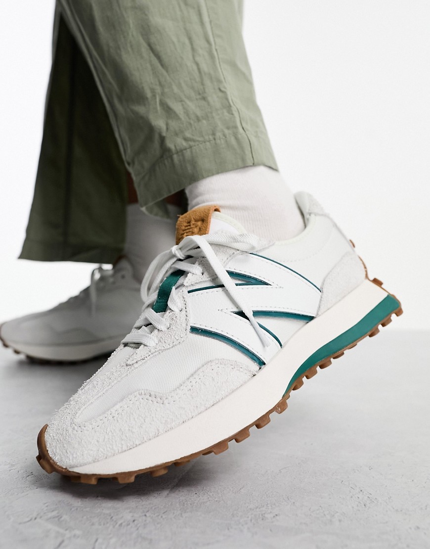 new balance 327 trainers in off white and green