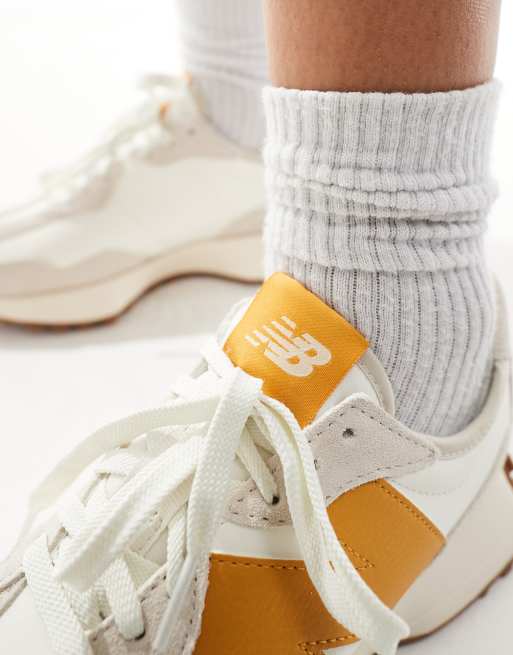New Balance 327 trainers in off white and yellow Exclusive to ASOS