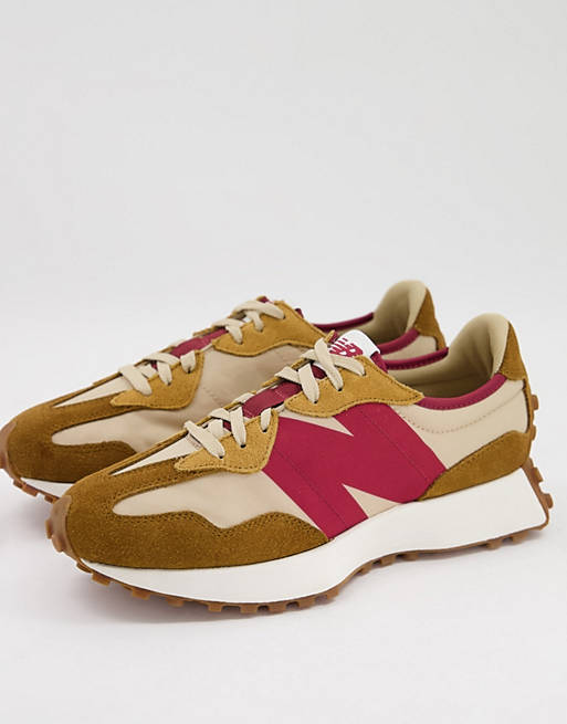 New Balance 327 trainers in tan and pink