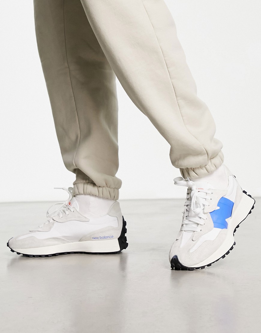 New Balance 327 trainers in white and blue | The Hoxton Trend