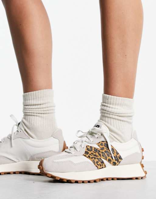 New Balance 327 sneakers in off-white with leopard print detail