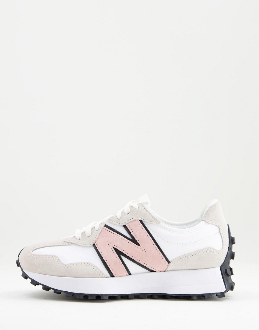 New Balance 327 trainers in white and pink