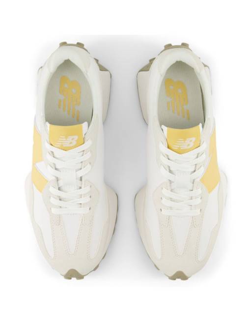 New Balance 327 trainers in white and yellow, 3 of 4