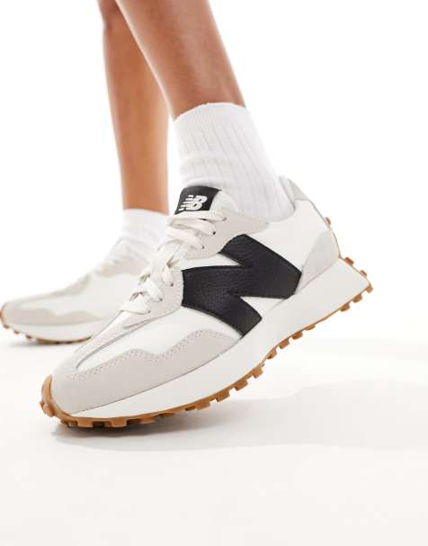 New Balance 327 trainers with gum sole in white and black - view 1