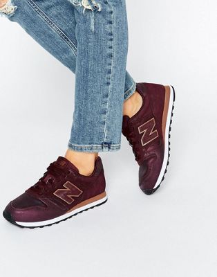 new balance 373 suede trainers in off white and burgundy