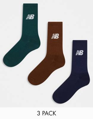 New Balance - 3er-Pack Crew-Socken in Khaki, Marineblau und Braun-Bunt