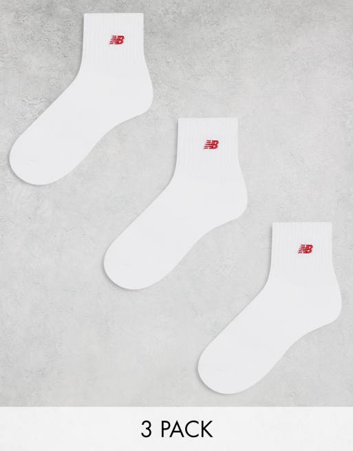 New Balance – 3er-Pack mittelhohe Socken in Weiß mit rotem Logo
