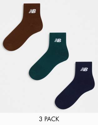 New Balance - 3er-Pack Sneaker-Socken in Khaki, Marineblau und Braun mit Logo-Bunt