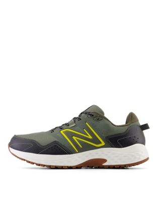 New Balance 410 running trainers with gum sole in olive