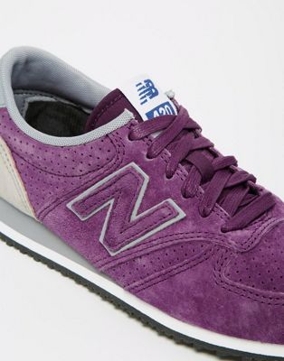 new balance 420 trainers in burgundy perforated suede