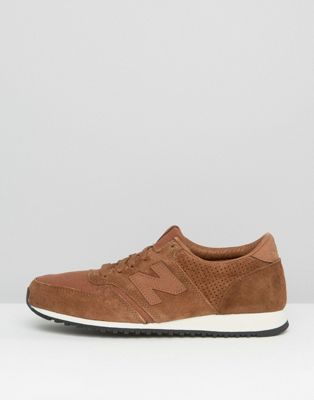 new balance 420 trainers in burgundy perforated suede