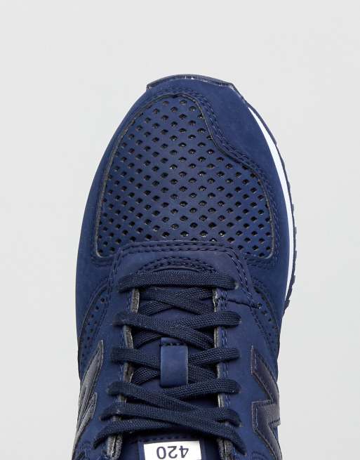 New Balance 420 Trainers In Navy Perforated Suede