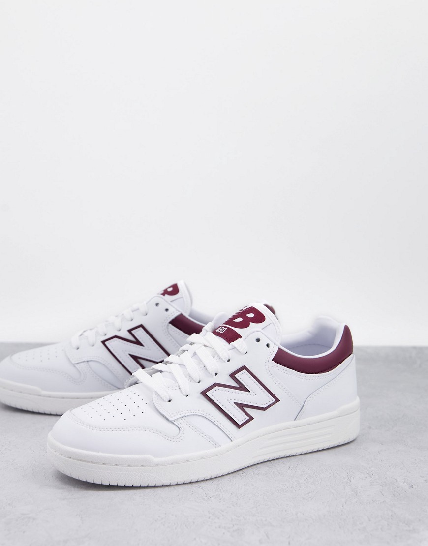 New Balance 480 court sneakers in white and burgundy
