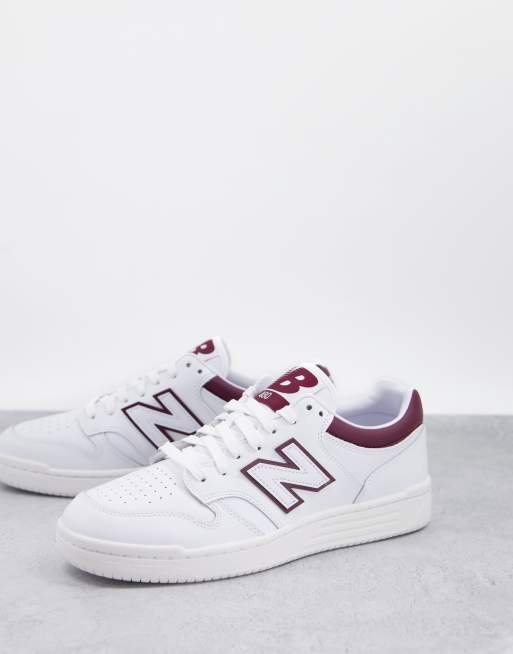 New Balance 480 court sneakers in white and burgundy ASOS