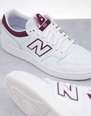 New Balance 480 court sneakers in white and burgundy ASOS