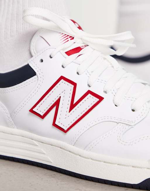 New Balance 480 Sneakers bianche e blu navy con dettaglio rosso ASOS