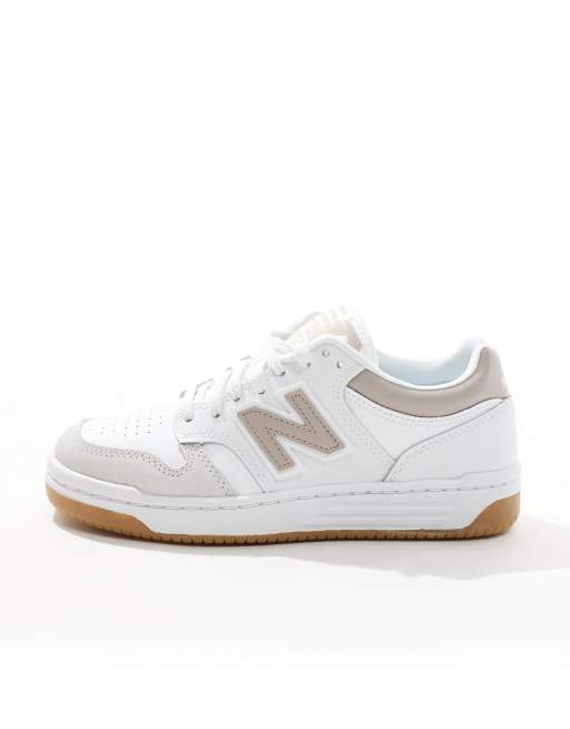 New Balance 480 sneakers in white and beige with gum sole, 2 of 5