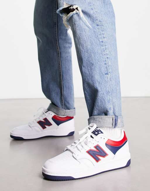 New Balance 480 sneakers in white red and navy