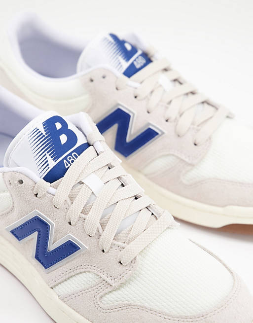 New Balance 480 trainers in off white and blue