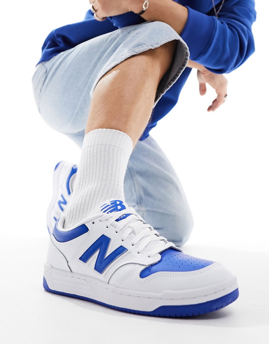 New Balance 480 trainers in white and blue
