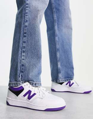 New Balance 480 trainers in white and purple