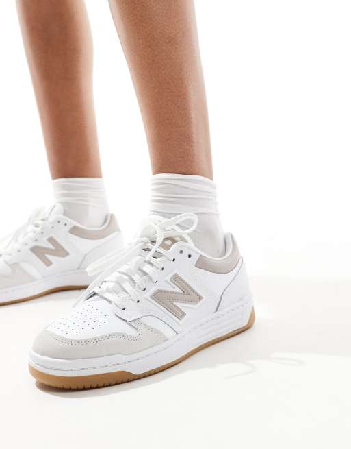 New Balance – 480 – Vita och beige sneakers med gummisula, 5 av 5