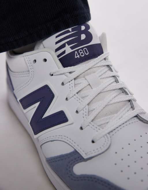 New Balance 480L unisex trainers in white and blue, 4 of 5